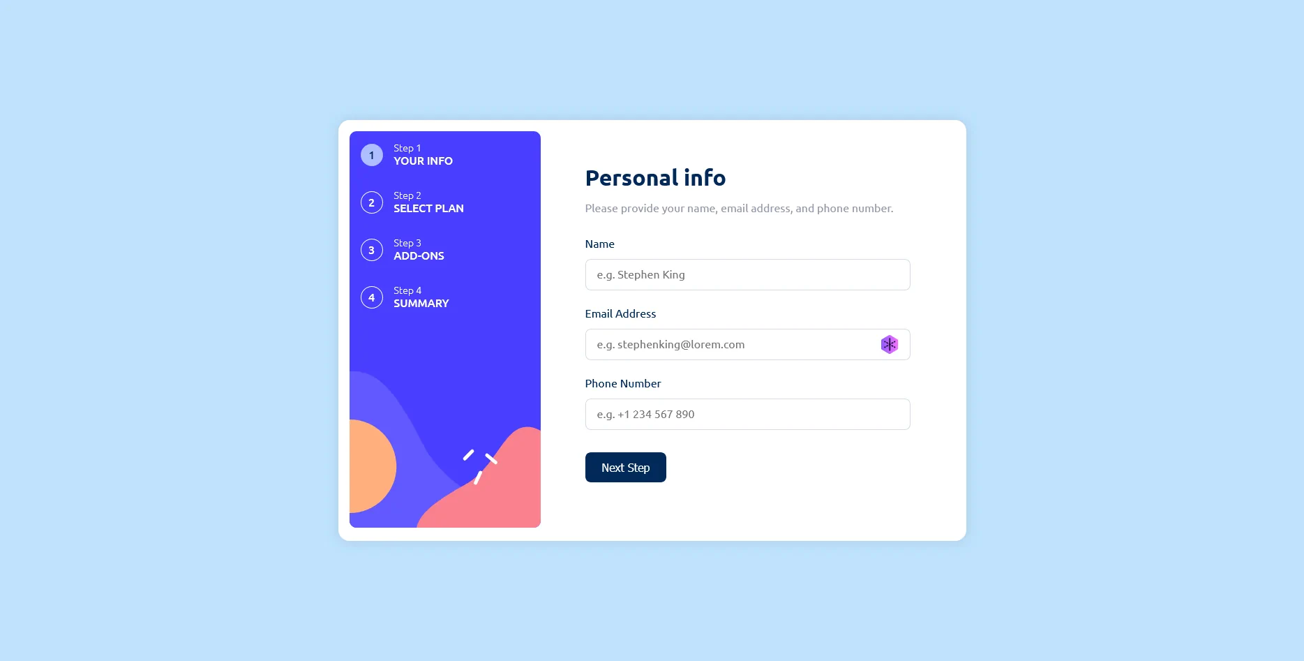 Multistep form Screenshot