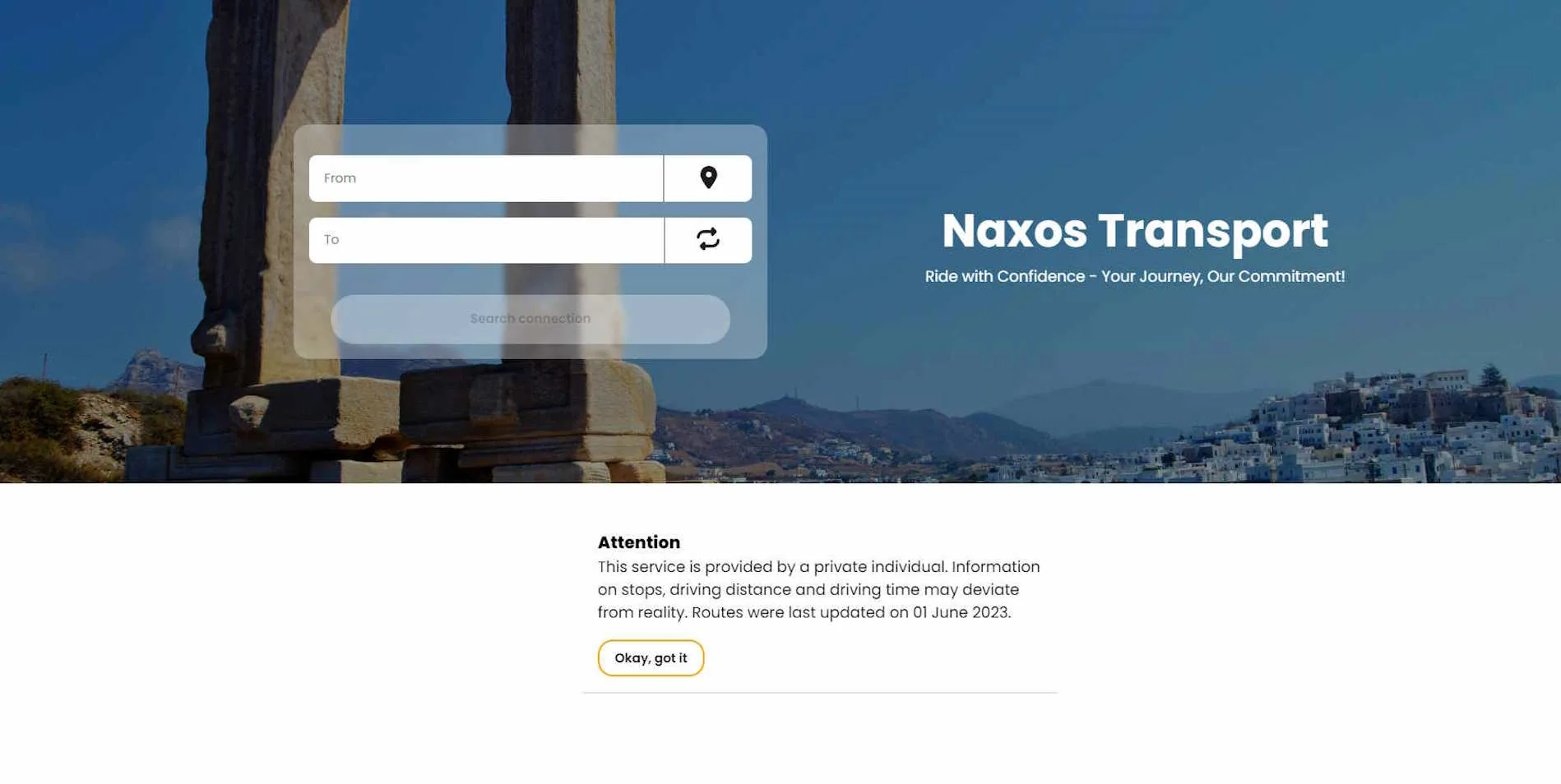 Naxos Transport Webseite Screenshot